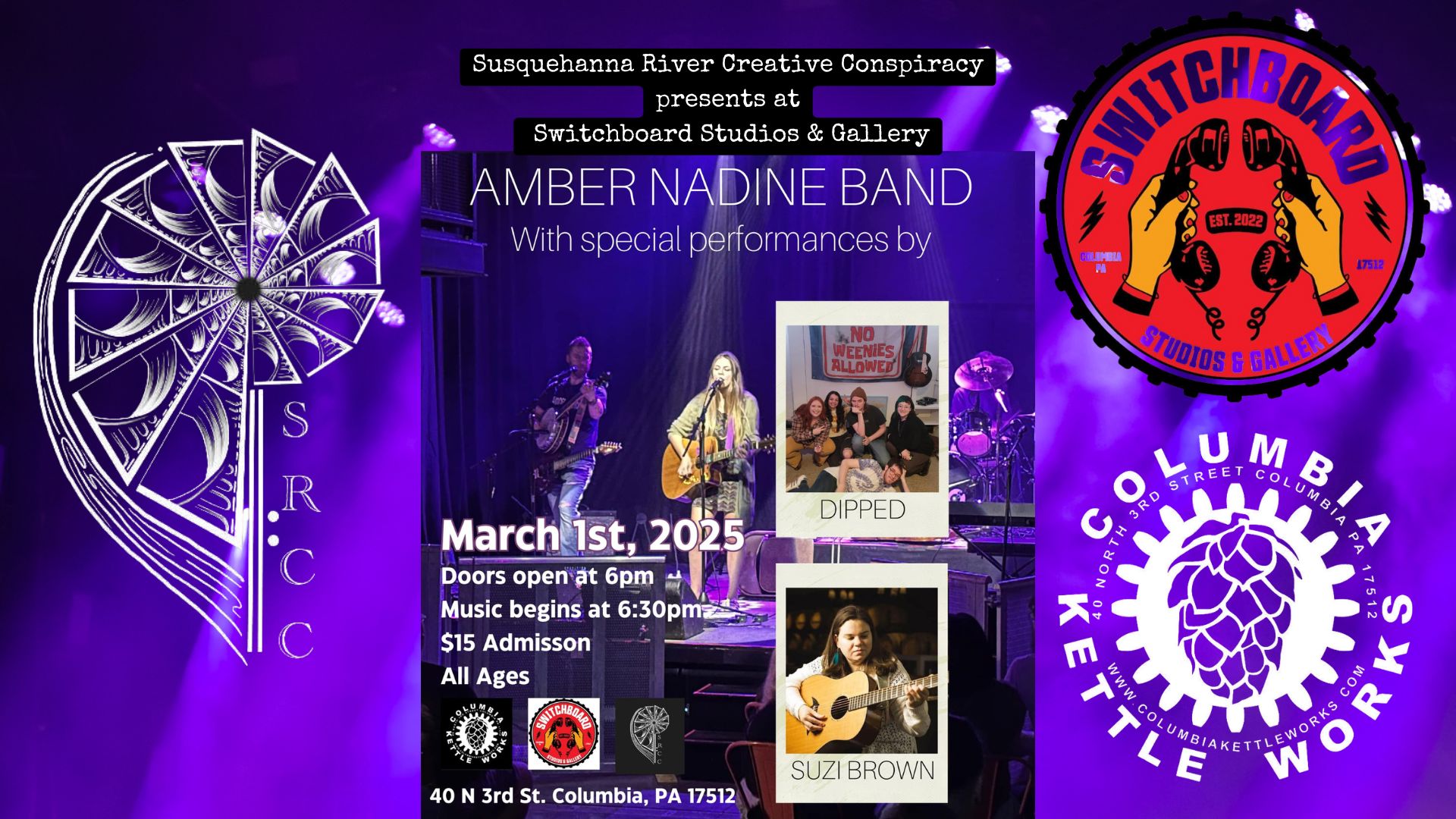 SRCC presents at Switchboard Studios: Amber Nadine Band, Dipped & Suzie Brown